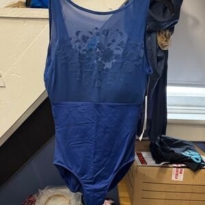 Blue Floral Mesh-Detail Leo